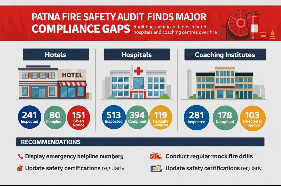 Fire Safety Audit Exposes Major Compliance Gaps in Patna’s Hotels, Hospitals and Coaching Centres