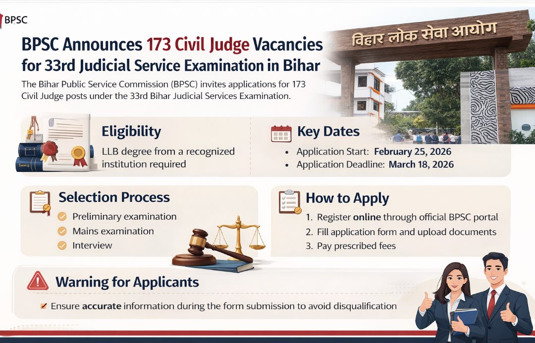 BPSC Announces 173 Civil Judge Posts in Bihar for 33rd Judicial Service Exam