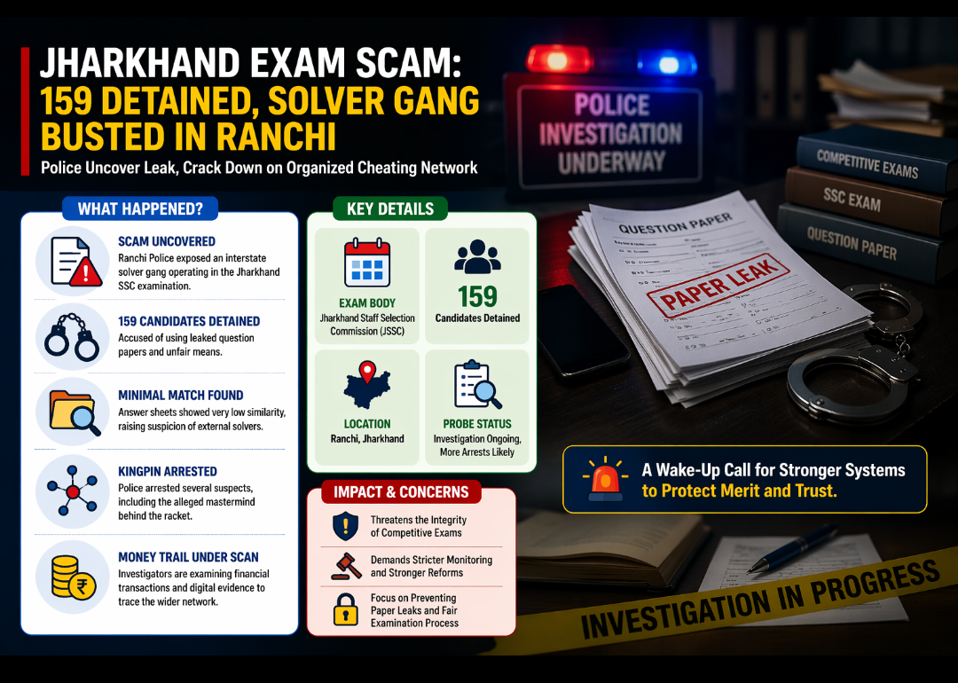 Jharkhand Exam Scam: 159 Detained, Solver Gang Busted in Ranchi
