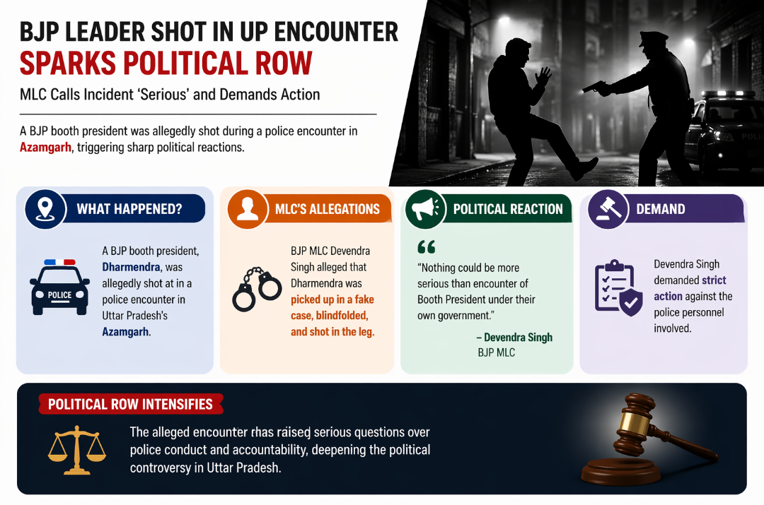 BJP Leader Shot in UP Encounter Sparks Political Row