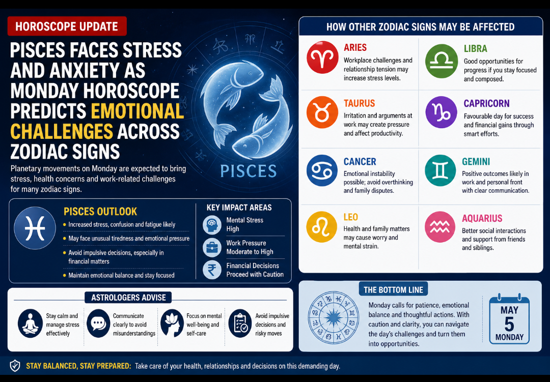 Pisces Faces Emotional Strain as Monday Horoscope Flags Stress Across Zodiac