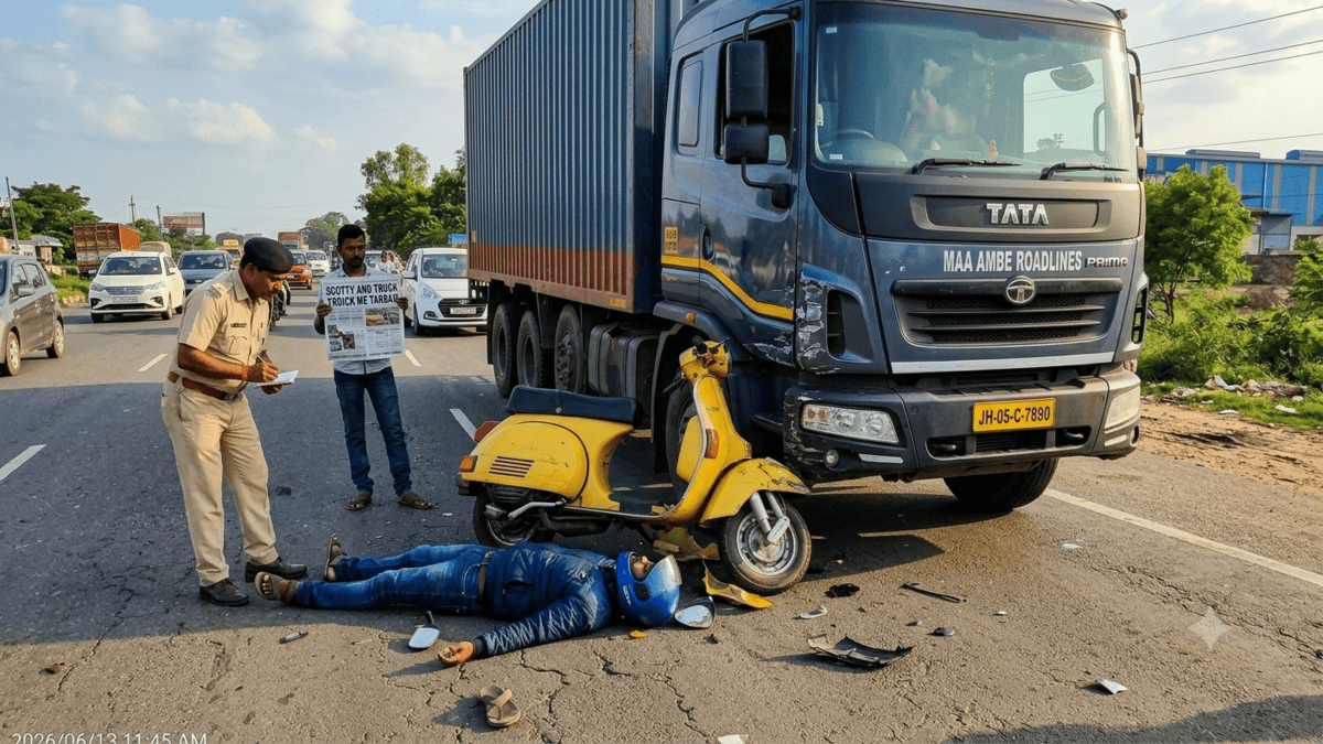 High-Speed Truck Crash in Palamu Claims Scooter Rider’s Life Near Pokhrahha Chowk