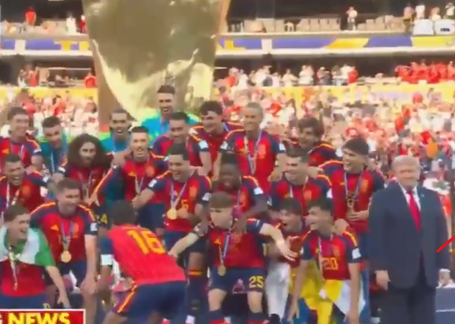 Trump Remains on Stage During Spain's FIFA World Cup Celebration, Video Sparks Debate