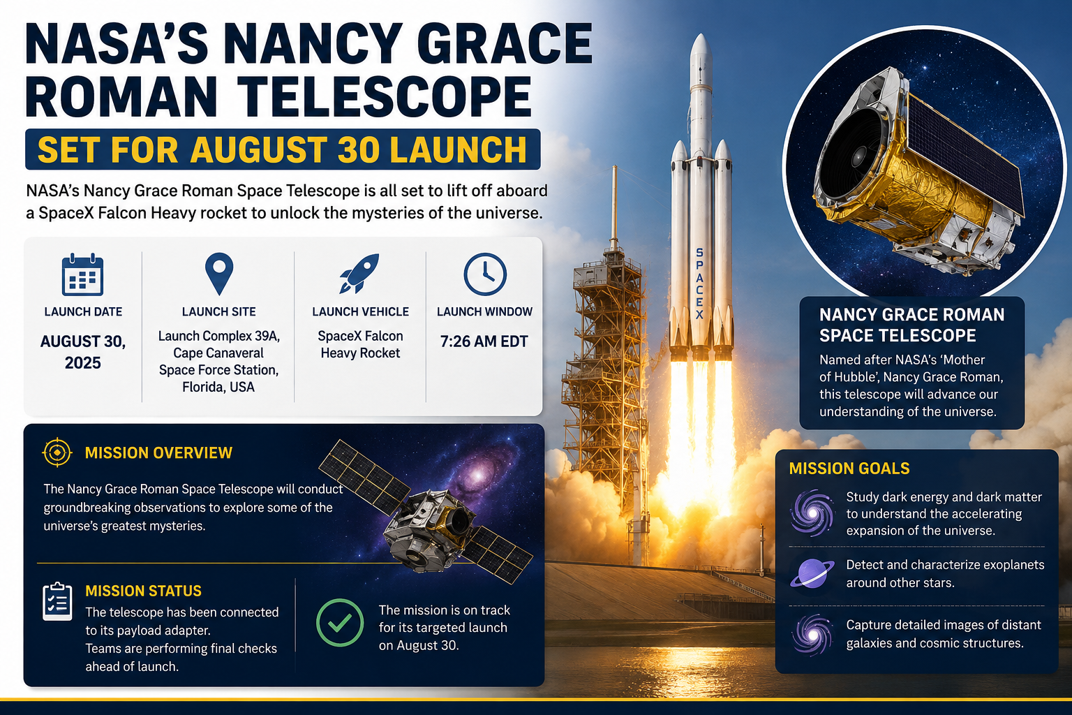 NASA’s Nancy Grace Roman Telescope Set for August 30 Launch