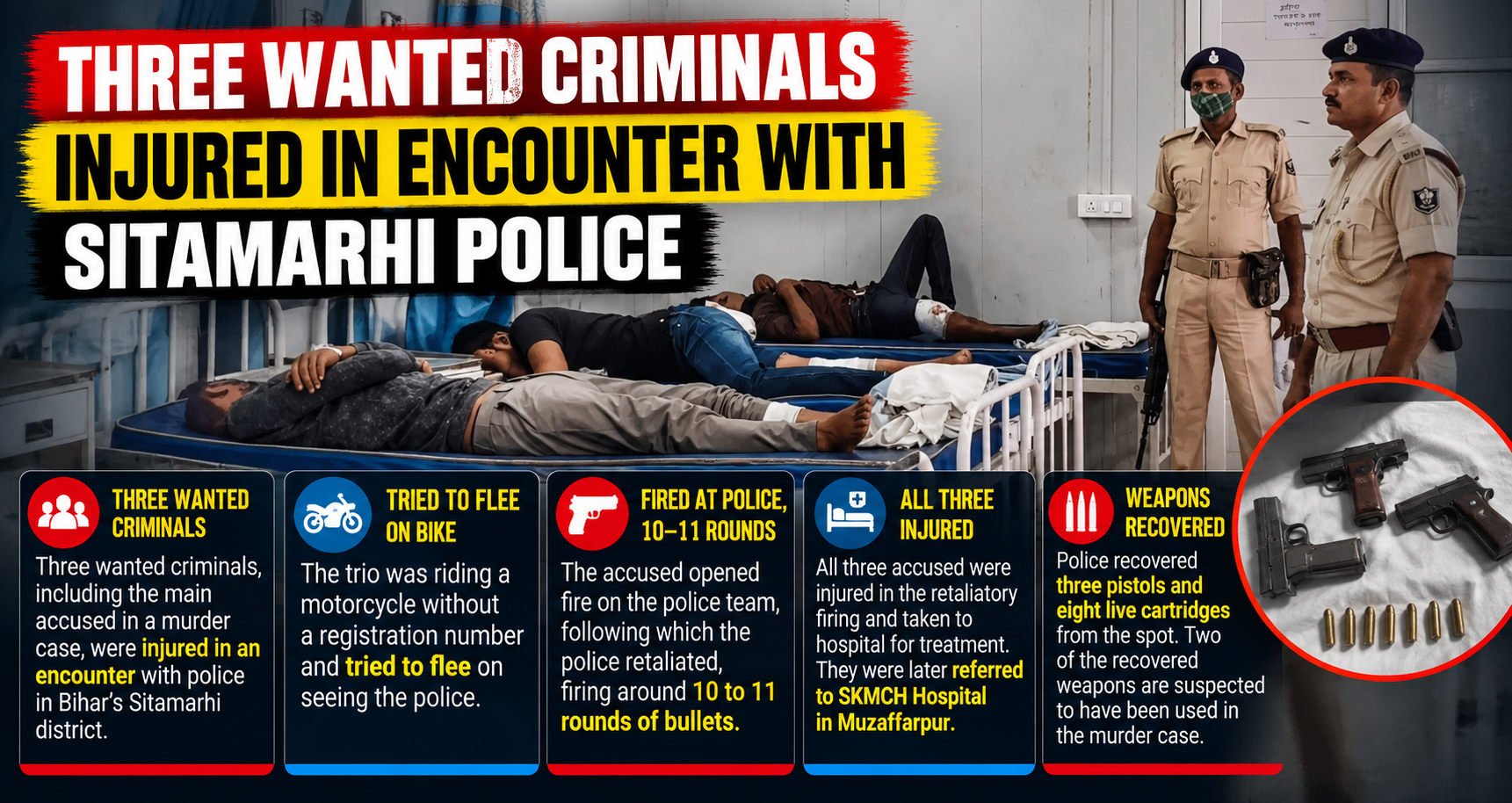 Three suspected criminals injured in encounter with Sitamarhi police