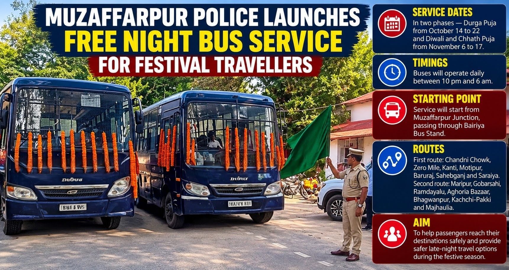 Muzaffarpur Police Launches Free Night Bus Service for Festival Travellers
