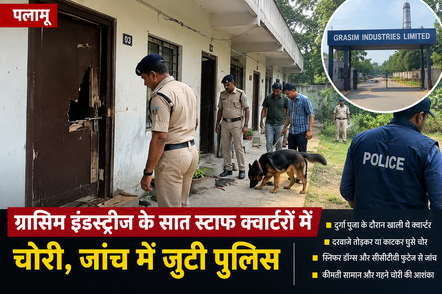 Palamu: Theft Reported at Seven Grasim Industries Staff Quarters, Police Launch Investigation